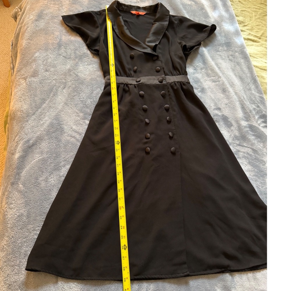 ModCloth Black Satin Collar Double Breasted Midi Dress Small Tuxedo Style - Picture 6 of 13